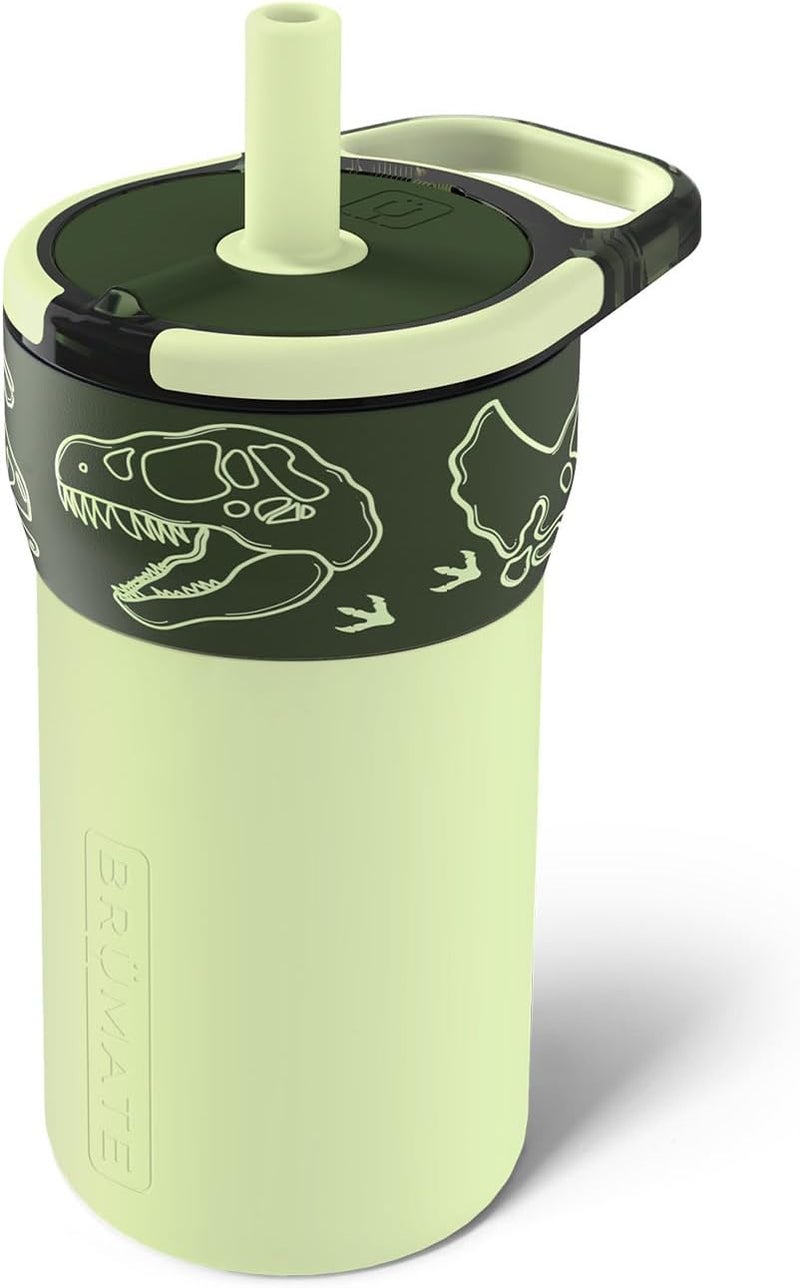 BrÃ¼Mate Leap 12oz 100% Leakproof Kids Tumbler with Handle and Silicone Soft Straw | Drop Resistant Silicone Sleeve | For Kids 4+ | Insulated Stainless Steel | Cup Holder Friendly | 12oz (Dinos) - Image 1